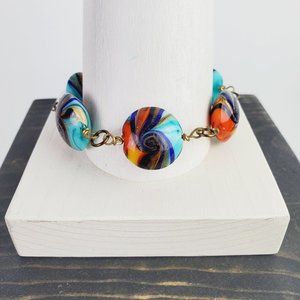 Beach Sunset Abstract Round Glass Beaded Adjustable Bracelet